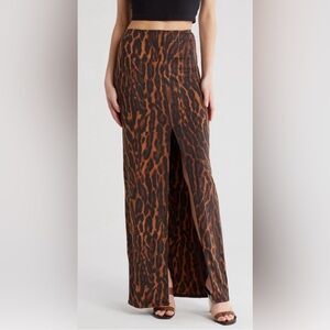 AFRM Leopard Print Maxi Skirt in Brown and Black with Front Slit in Medium